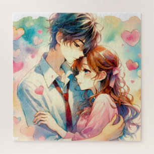 Schattigee anime thema Valentijnsdag Legpuzzel