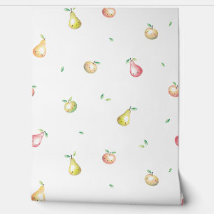 Schattigee Appels & Peren handgetekend wit rood gr Behang