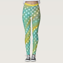Schattigee Aqua en Gele Leggings met Witte Stippen
