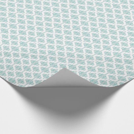 Schattigee Aqua en witte  Damask Pattern Cadeaupapier (Hoek)
