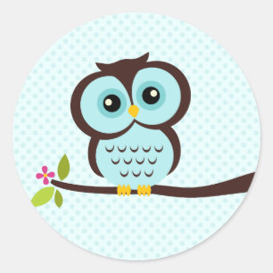Schattigee Aqua Uil Ronde Sticker