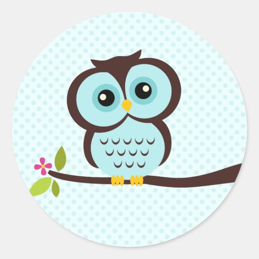 Schattigee Aqua Uil Ronde Sticker (Voorkant)