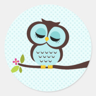 Schattigee Aqua Uil Ronde Sticker