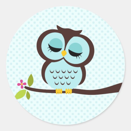 Schattigee Aqua Uil Ronde Sticker (Voorkant)