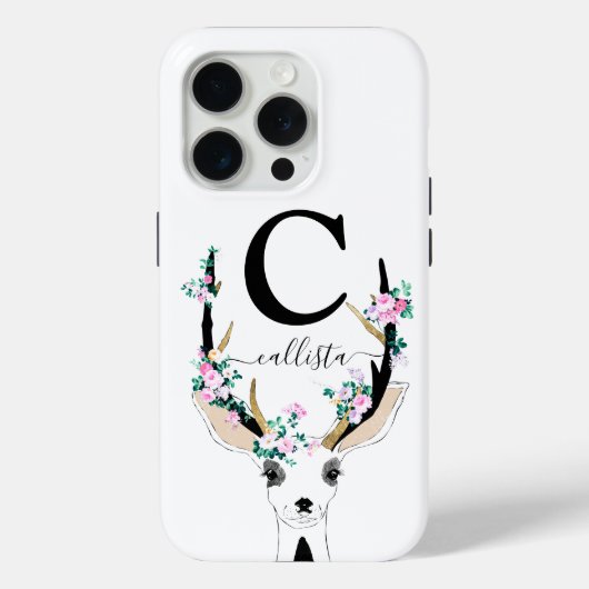 Schattigee Artsy roze bloemenhert diermonogram Case-Mate iPhone Case (Achterkant)