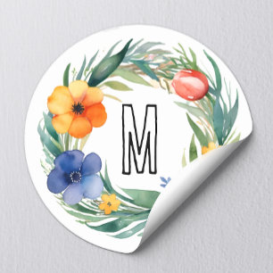 Schattigee Artsy Waterverf Kleurrijke Bloemen Mono Ronde Sticker