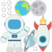Schattigee Astronaut Raketschip Space Theme Sticke Sticker (Voorkant)