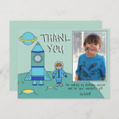 Schattigee astronaut Rocket Boy Bedankt Verjaardag Briefkaart (Voorkant / Achterkant)