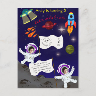 Schattigee Astronaut Space Birthday Uitnodiging Br Briefkaart