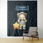 Schattigee astronaut Teddy Bear Verjaardag Achterg Wandkleed (In situ)