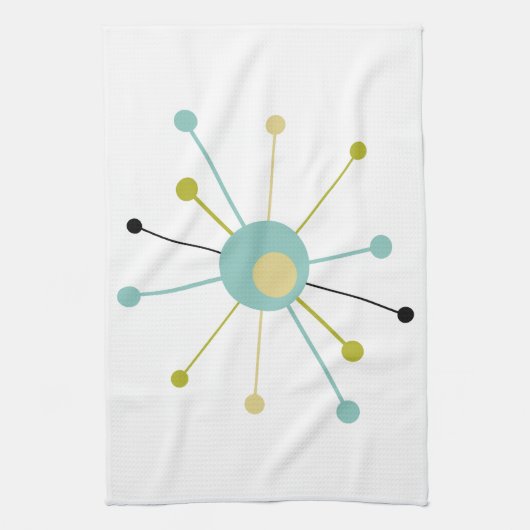 Schattigee Atomic Star Retro Turquoise Yellow Midc Theedoek (Verticaal)