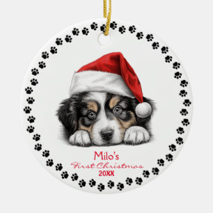 Schattigee Australische Herder Hond Santa Hat Penc Keramisch Ornament