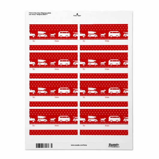 Schattigee auto's Kerstvakantie Rood en Wit Naar V Etiket (Full Sheet)