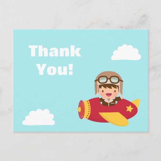 Schattigee Aviator Boy Vliegtuig Dank u Groet Briefkaart (Voorkant)