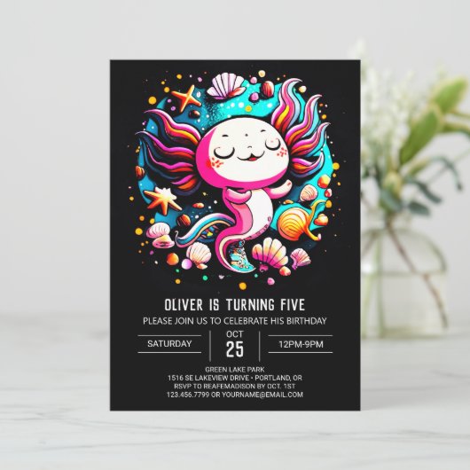 Schattigee Axolotl afdrukbare verjaardagsviering Kaart (Staand voorkant)