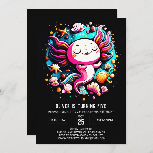 Schattigee Axolotl afdrukbare verjaardagsviering Kaart (Voorkant / Achterkant)