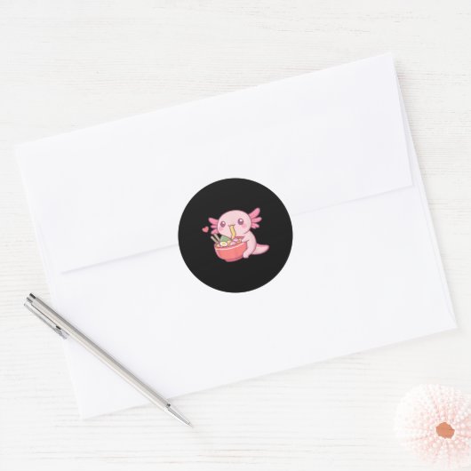 Schattigee Axolotl Eten Ramen Kawaii Food Lover Ronde Sticker (Envelop)