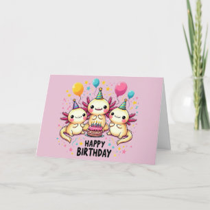 Schattigee Axolotl Happy Birthday Kaart Roze