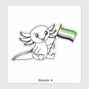 Schattigee Axolotl met Aromantische Aro Pride Vlag Sticker
