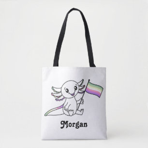 Schattigee Axolotl met Genderfae Pride Flag LGBTQ+ Draagtas