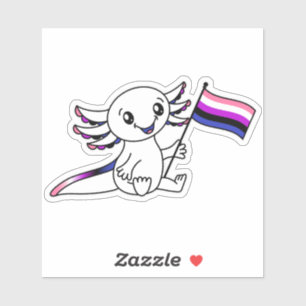 Schattigee Axolotl met Genderfluid Pride Flag LGBT Sticker