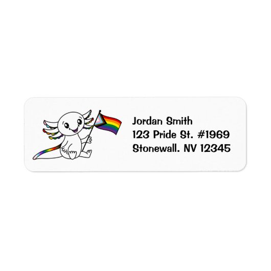 Schattigee Axolotl met Quasar Progress Pride Flag  Etiket (Voorkant)