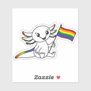Schattigee Axolotl met Rainbow Pride Flag LGBTQ+ Sticker