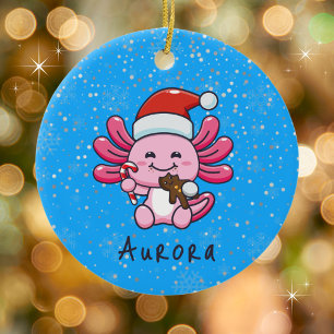 Schattigee Axolotl met Santa Hat & Candy Cane Chri Keramisch Ornament