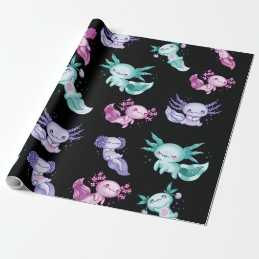 Schattigee axolotls cadeaupapier (Uitgerold)