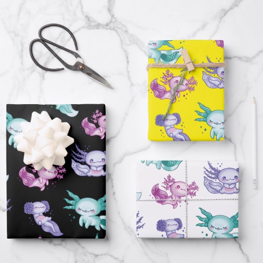 Schattigee axolotls inpakpapier vel (Voorkant)