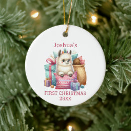 Schattigee Baby Alpaca Christmas Keramisch Ornament