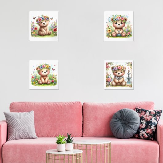 Schattigee Baby Beren Bloemenkwekerij Print Set (Woonkamer)