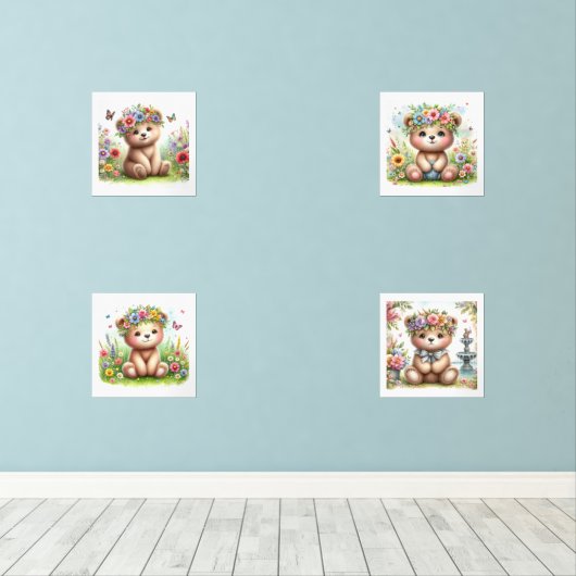 Schattigee Baby Beren Bloemenkwekerij Print Set (Houten vloer)