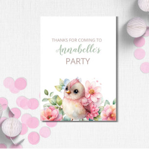 Schattigee Baby Bird Verjaardagsfeest Dank u kaart