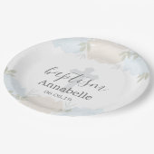 Schattigee Baby Blauw Bloemen Baby Doop Papieren Bordje (Gekanteld)