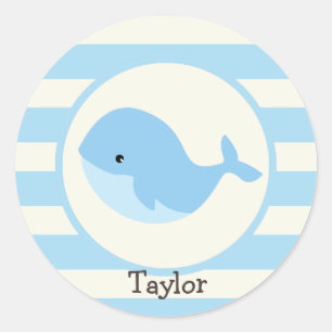 Schattigee baby blauwe walvis; strepen ronde sticker