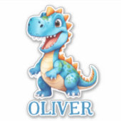 Schattigee Baby Blue Trex Dinosaur gepersonaliseer Sticker (Voorkant)
