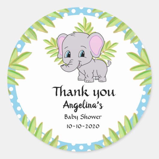 Schattigee baby boy dank u olifant polka dot ronde sticker (Voorkant)