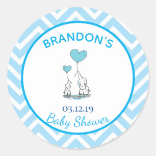 Schattigee Baby Boy Olifanten, met Hartballonnen. Ronde Sticker
