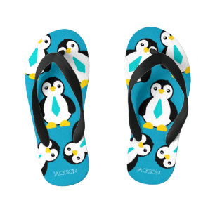 Schattigee Baby Boy Pinguïns met blauwe stropdasse Kinder Teenslippers