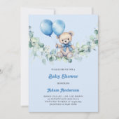 Schattigee Baby Boy Shower Uitnodigen – Blue Ballo Kaart (Voorkant)