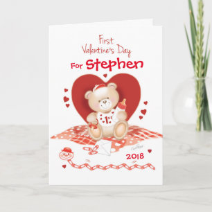 Schattigee Baby Boy Teddy op de 1e Feestdagen Kaart