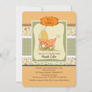 Schattigee Baby Carriage Shower Uitnodiging