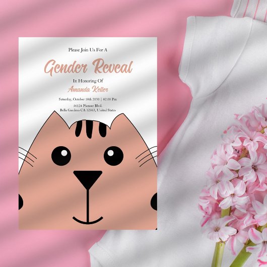 Schattigee Baby Cat Gender Reveal Invitation Kaart