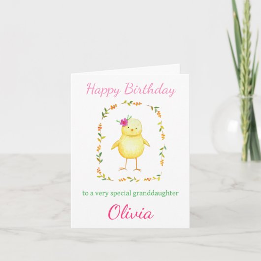 Schattigee Baby Chick met Bloemen Custom Girl Verj Kaart (Voorkant)