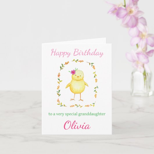 Schattigee Baby Chick met Bloemen Custom Girl Verj Kaart (Orchidee)