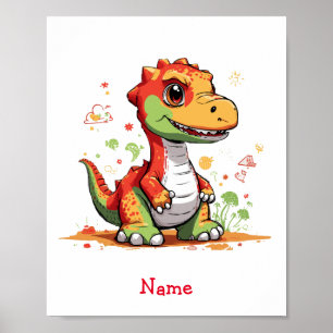 Schattigee Baby dinosaurus aangepaste naam Poster