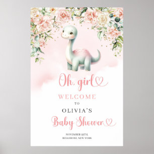 Schattigee baby dinosaurus meisje blozen rozen wel poster