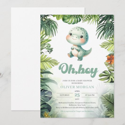 Schattigee baby dinosaurus Oh boy tropisch groen Kaart (Voorkant / Achterkant)
