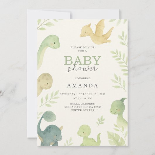 Schattigee Baby dinosaurus verjaardagsuitnodiging Kaart (Voorkant)